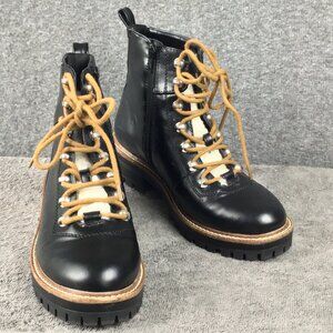 Vegan Leather Lace/Zip Up Combat Hiking Boots with Faux Fur Tongue Sz 7 1/2 EUC